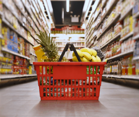 basket of food in grocery store