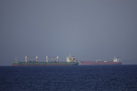 A skyline of ocean with oil tanker on horizon